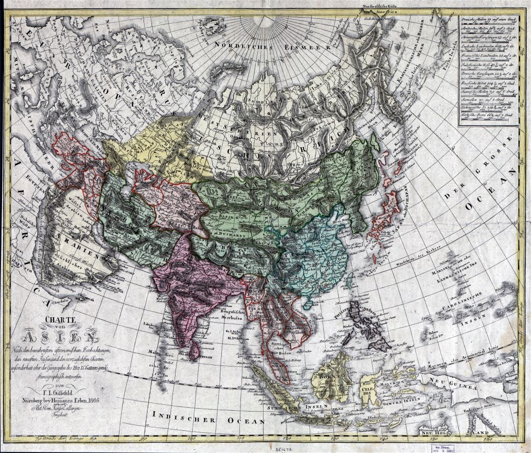 Gran escala viejo mapa de Asia - 1805
