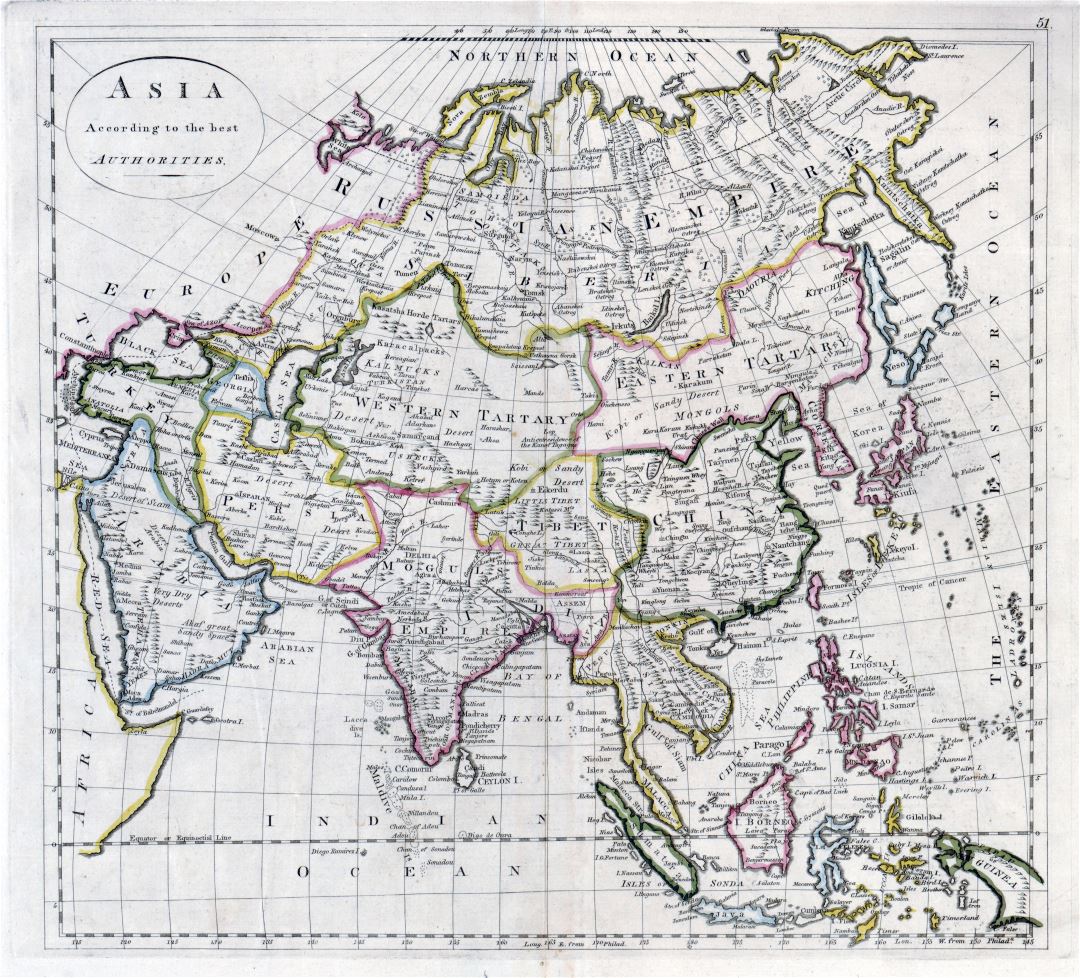Gran escala viejo mapa de Asia - 1814