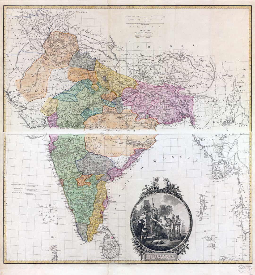 Gran escala viejo mapa detallado de Indostán (Asia del Sur) - 1782