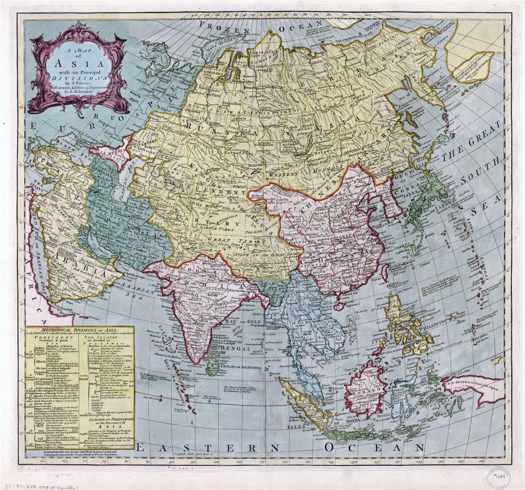 Gran viejo mapa escala de Asia, con sus principales divisiones - 17xx