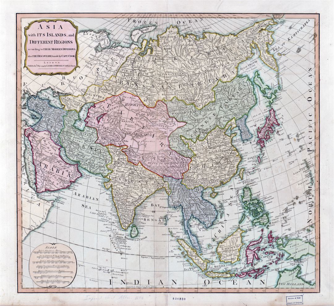Grande detallada de Asia viejo mapa político - 1799