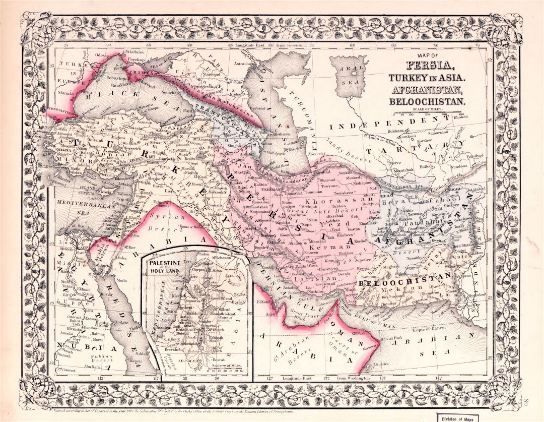 Mapa grande antigua detallada de Persia, Turquía en Asia, Afganistán y Beloochistan - 1869