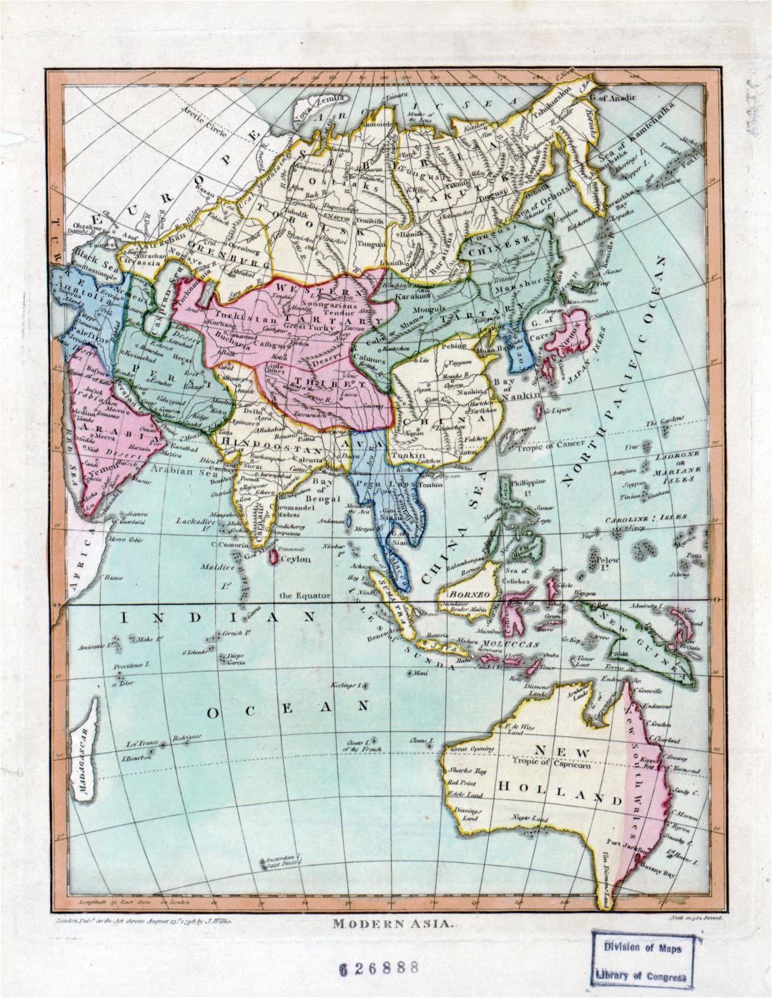 Mapa grande de edad detallado de Asia moderna - 1796