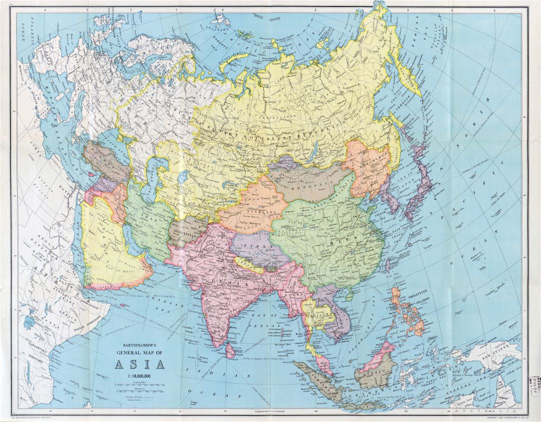 Mapa grande generales antiguo detallada de Asia - 194x