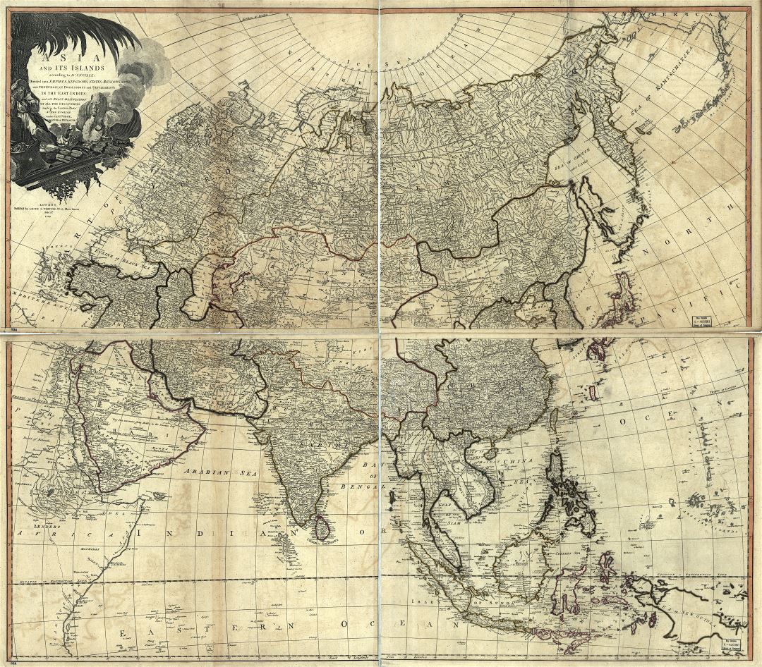 Mapa grande vieja política detallada de Asia - 1799