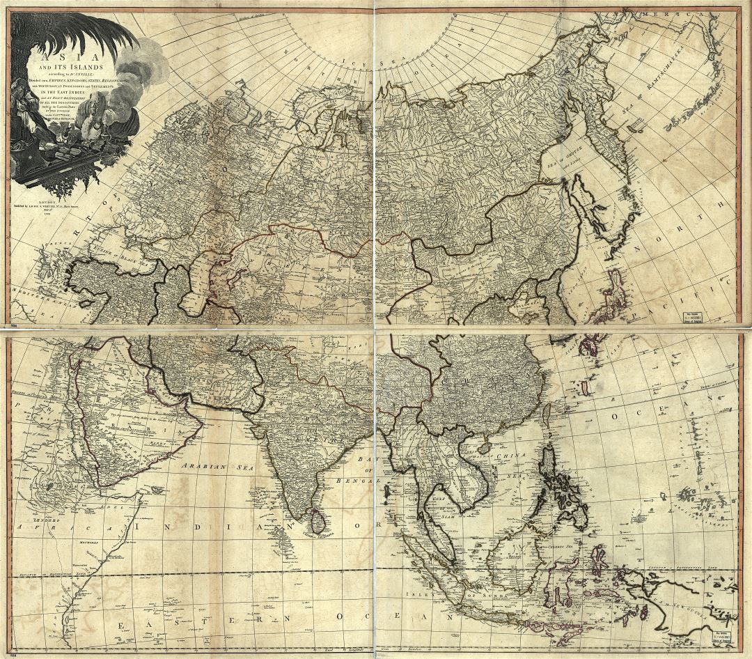 Mapa grande vieja política detallada de Asia - 1799