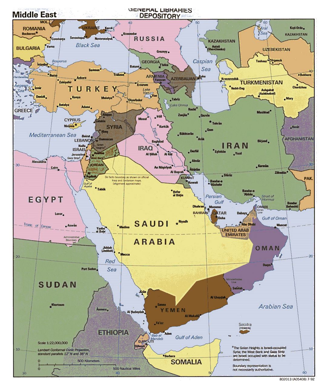 Mapa político detallada del Oriente Medio - 1992