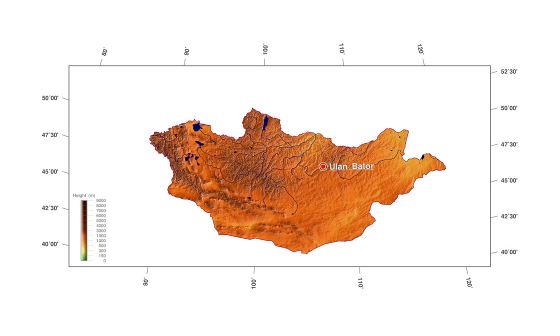 Detallado mapa de elevación de Mongolia
