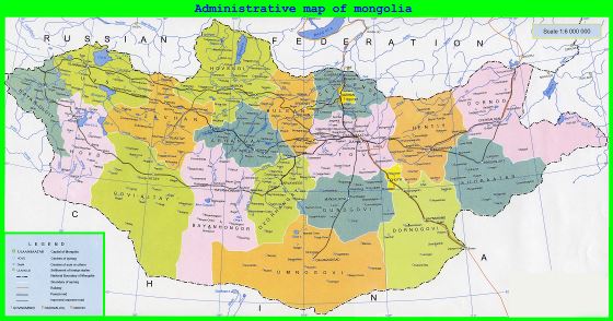 Grande detallado mapa administrativo de Mongolia con carreteras, ferrocarriles y ciudades