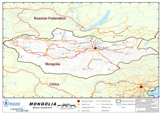 Grande detallado mapa de la red de carreteras de Mongolia