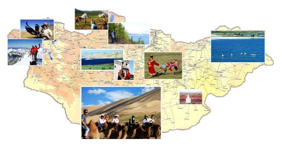 Grande mapa de Mongolia con fotos