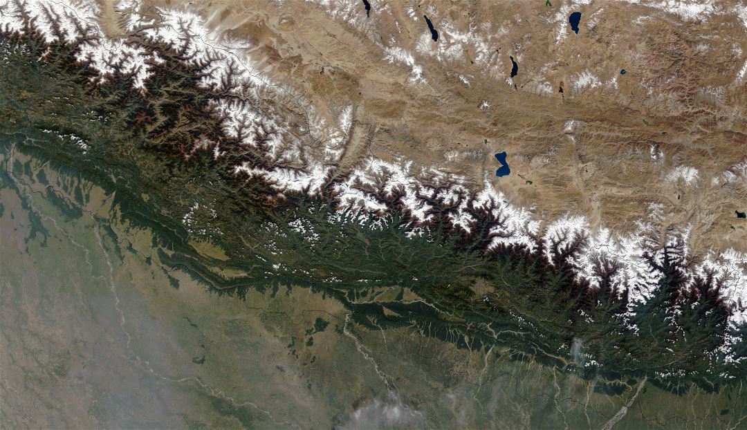Grande detallado mapa satelital de Nepal