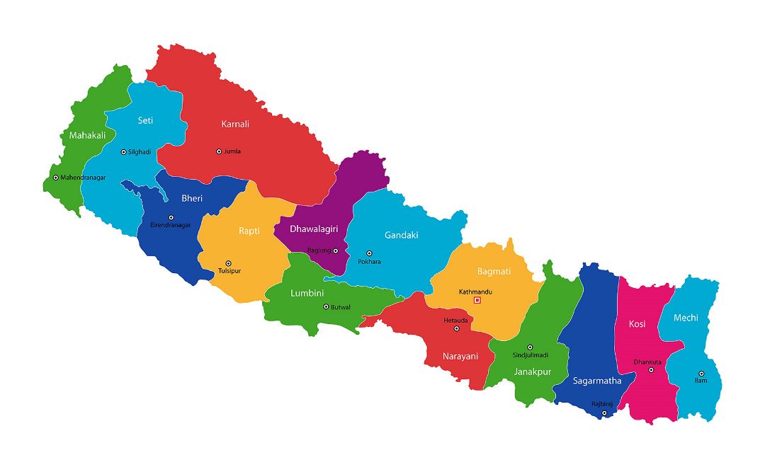 Grande mapa administrativo de Nepal