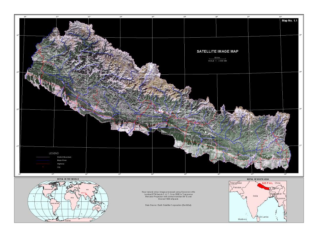 Grande mapa satelital de Nepal