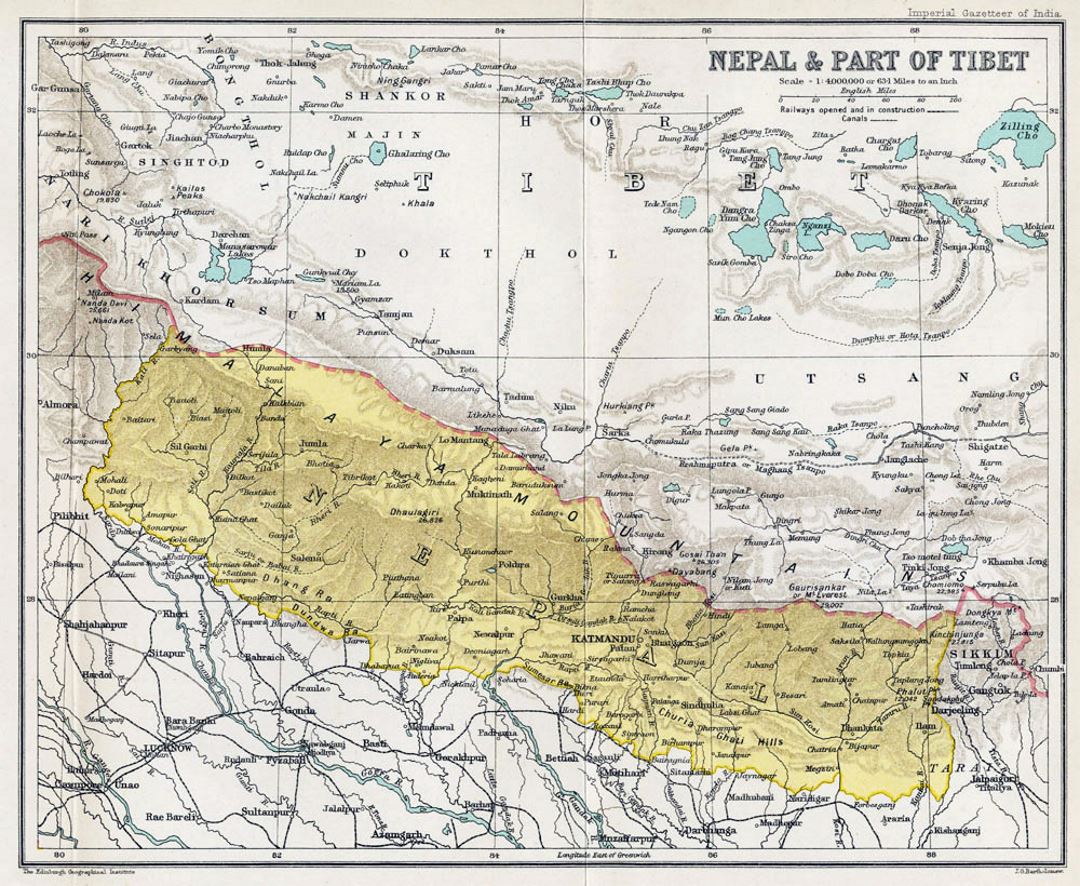 Mapa antiguo de Nepal - 1907-1909