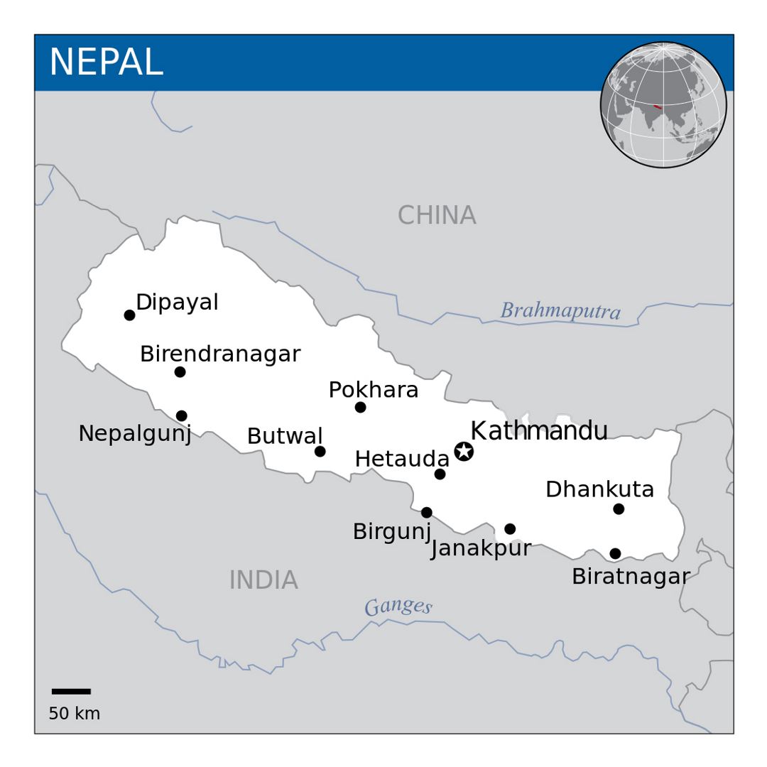 Mapa de Nepal con principales ciudades