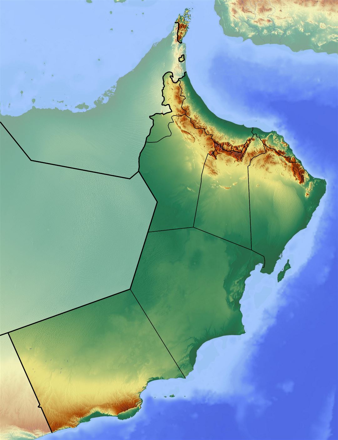 Grande detallado mapa en relieve de Omán