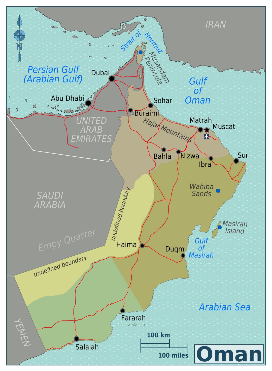 Grande mapa de regiones de Omán