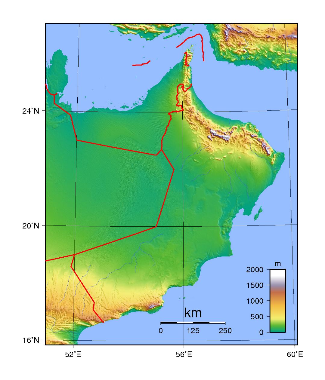 Grande mapa topográfico de Omán