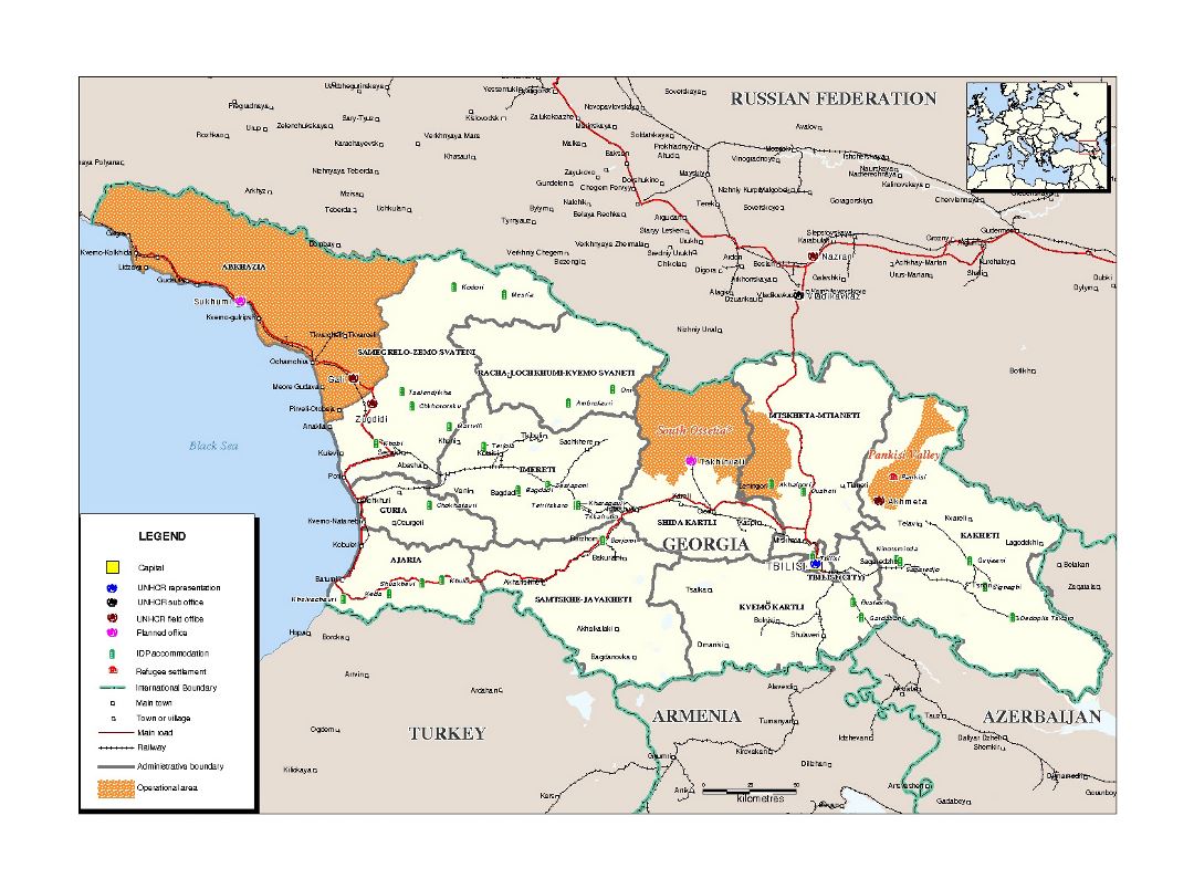 Detallado mapa administrativo de Georgia con Abjasia y Osetia del Sur