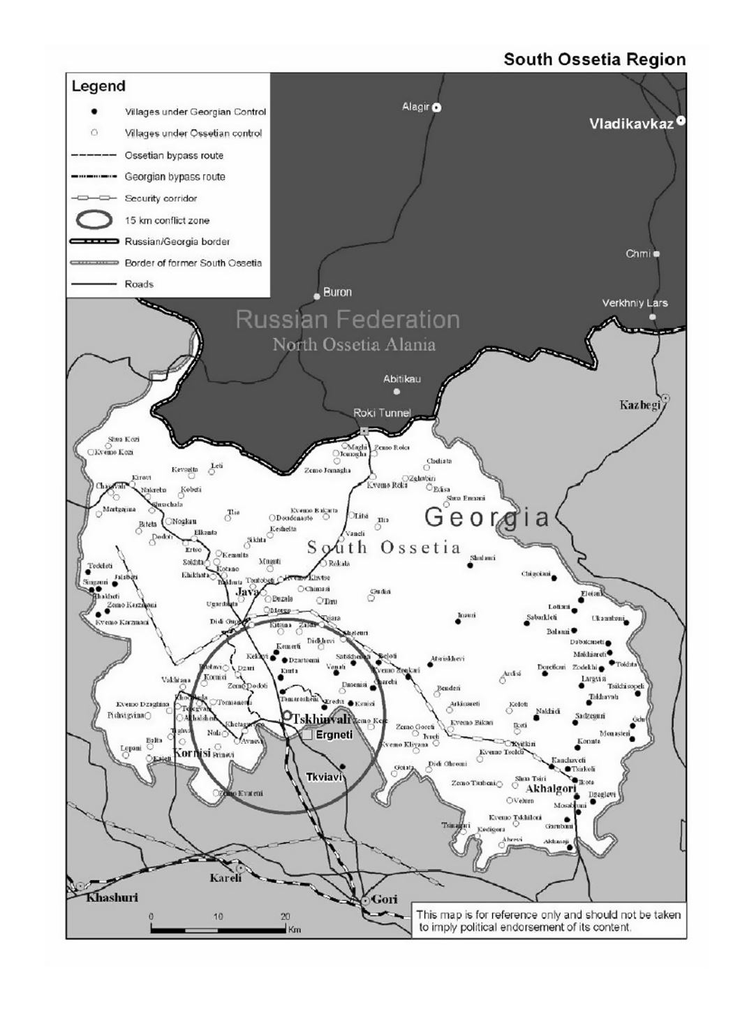 Detallado mapa de la región de Osetia del Sur