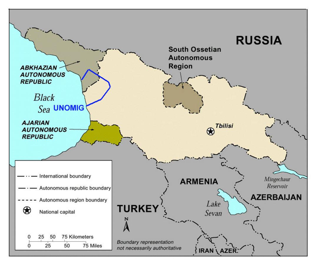 Detallado mapa político de Georgia con Abjasia y Osetia del Sur