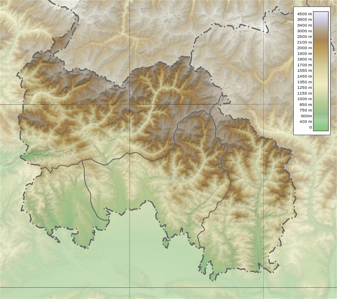 Grande detallado mapa físico de Osetia del Sur