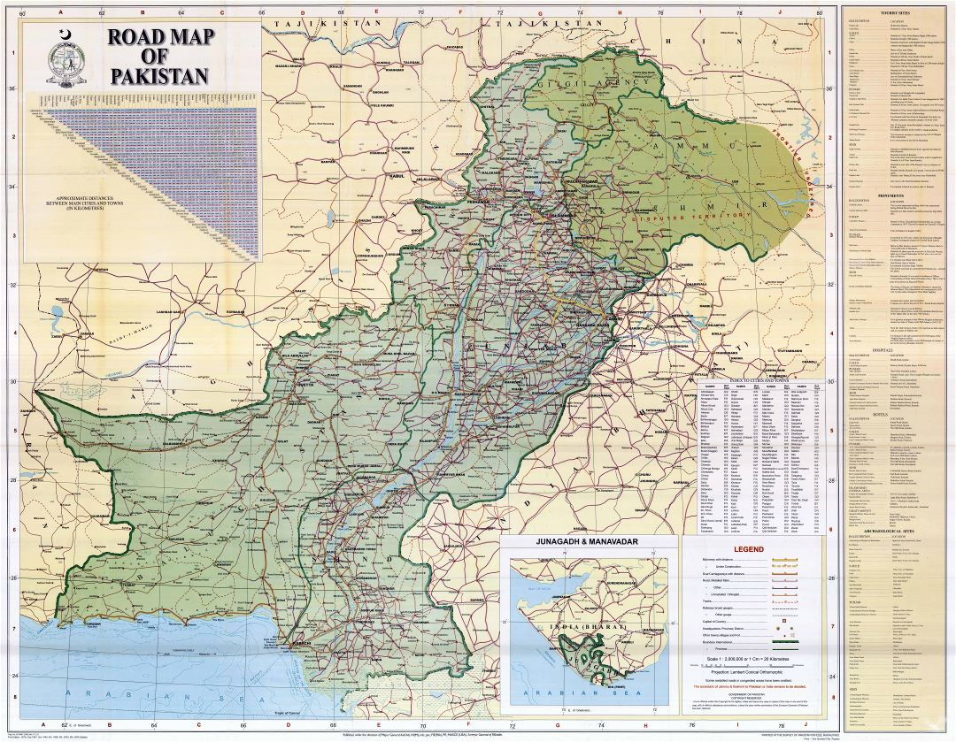 A gran escala detallado mapa de carreteras de Pakistán con todas ciudades y otras marcas