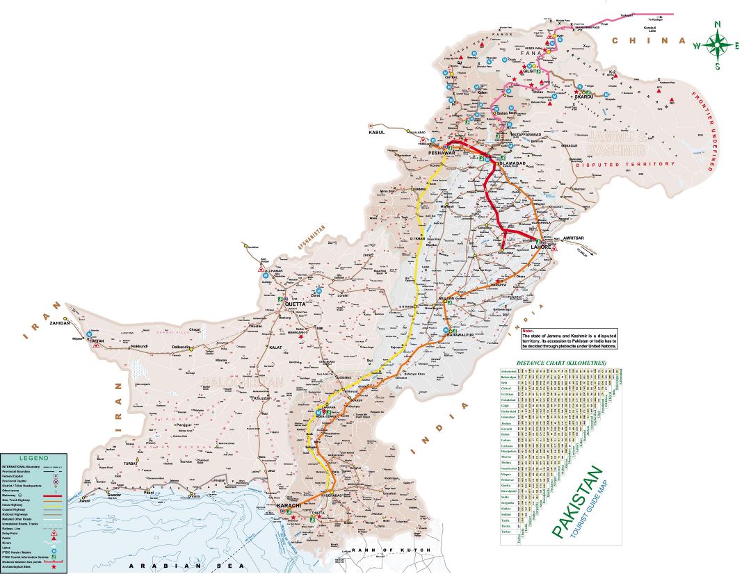 Grande detallado guía turística mapa de Pakistán