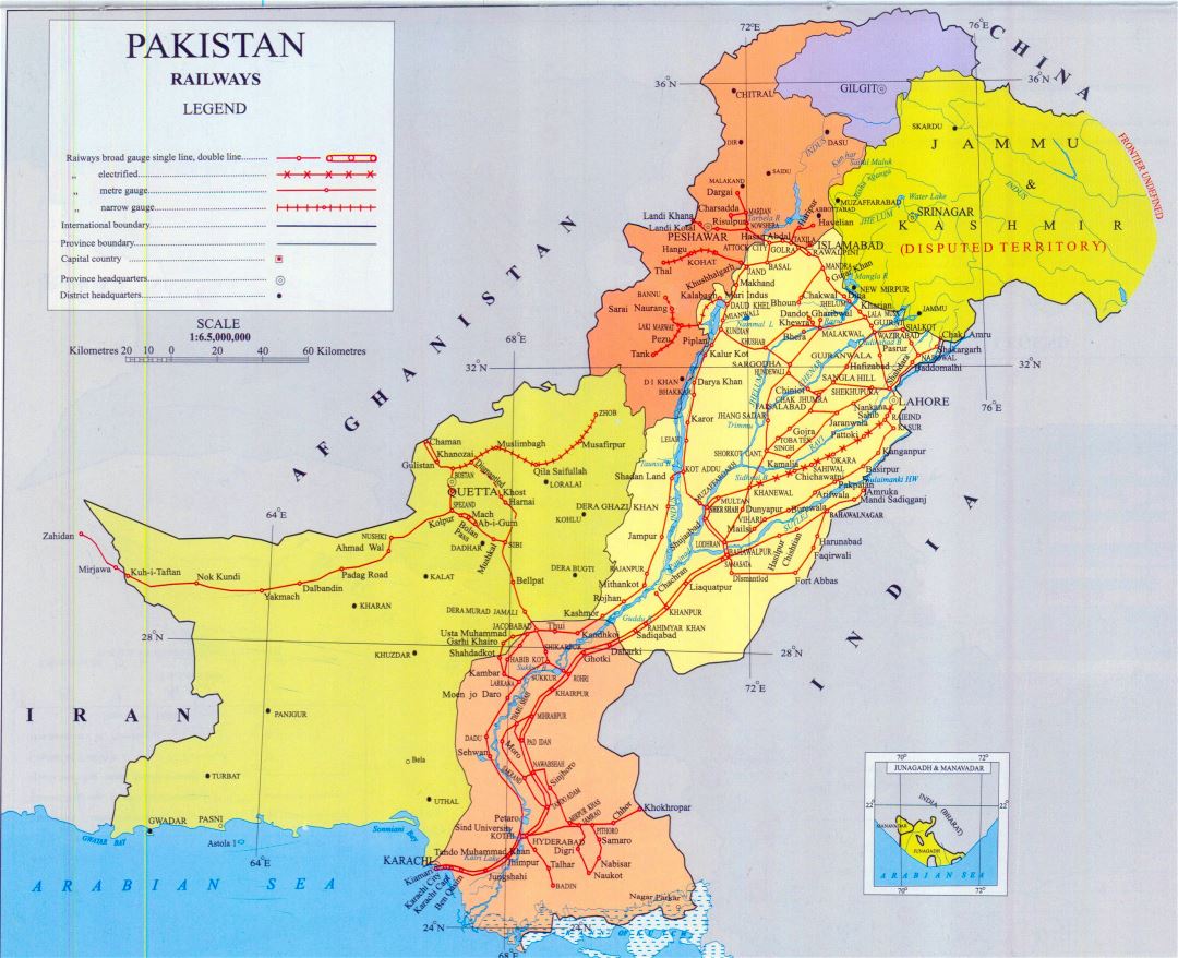 Grande detallado mapa de ferrocarriles de Pakistán