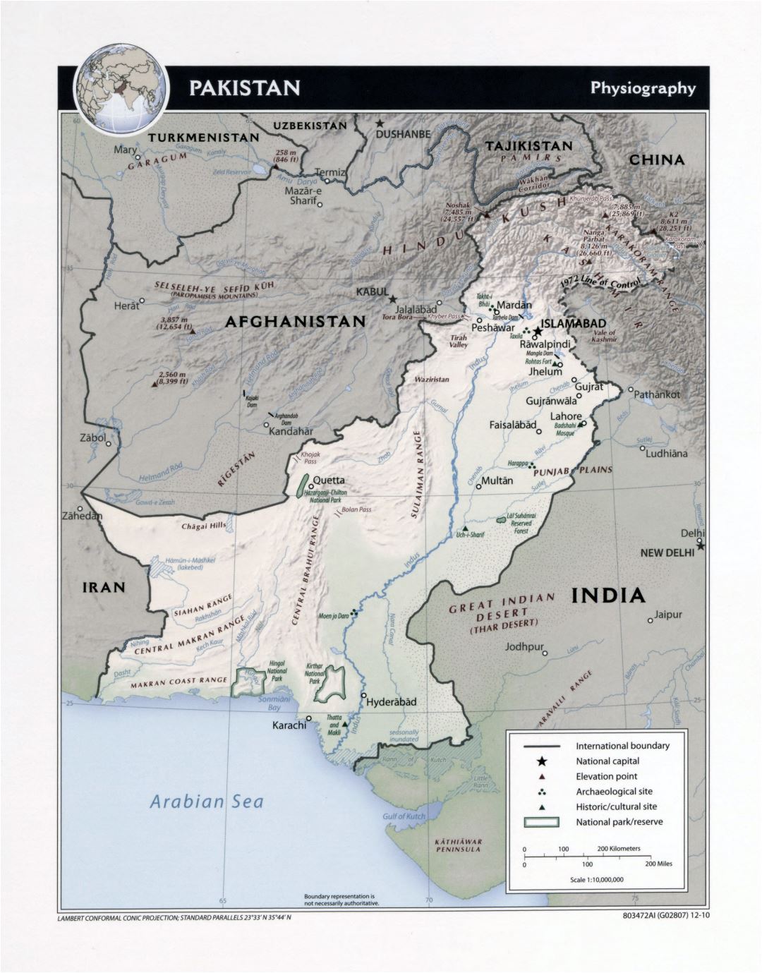 Grande detallado mapa de fisiografía de Pakistán - 2010