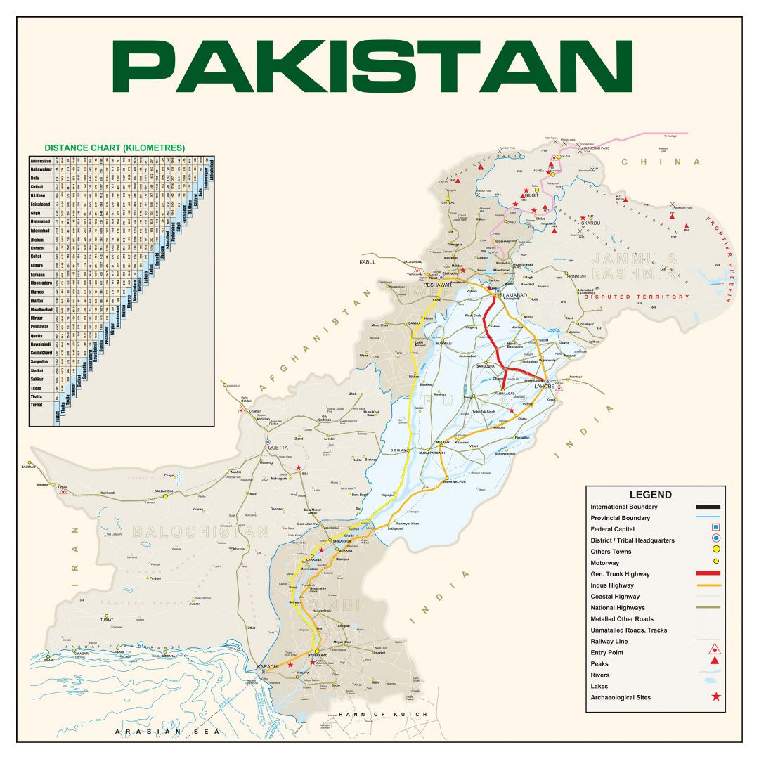 Grande detallado mapa de Pakistán