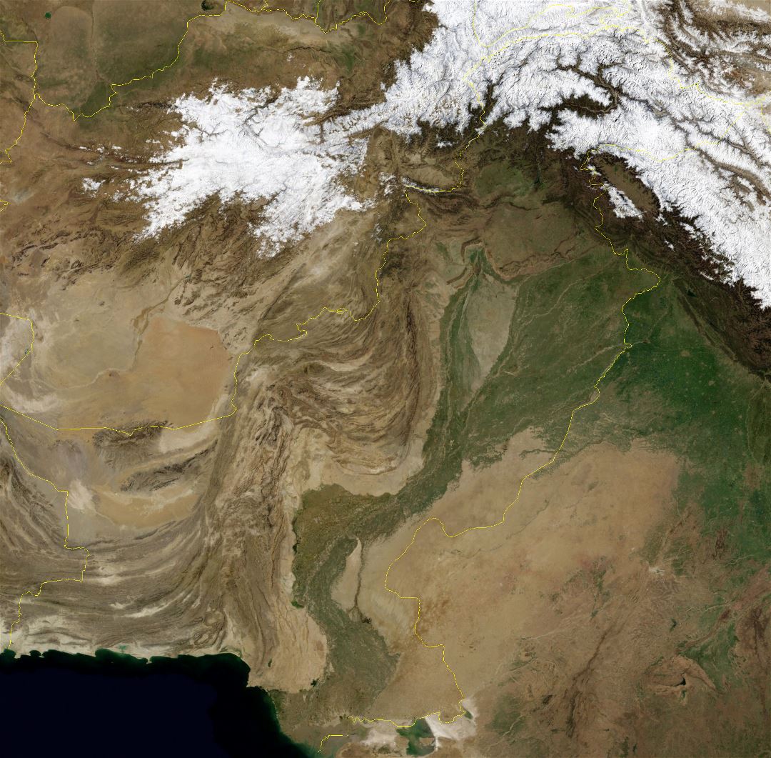 Grande detallado mapa satelital de Pakistán