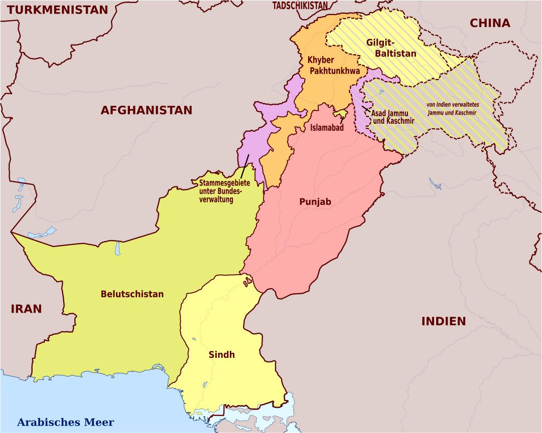 Grande mapa administrativo de Pakistán