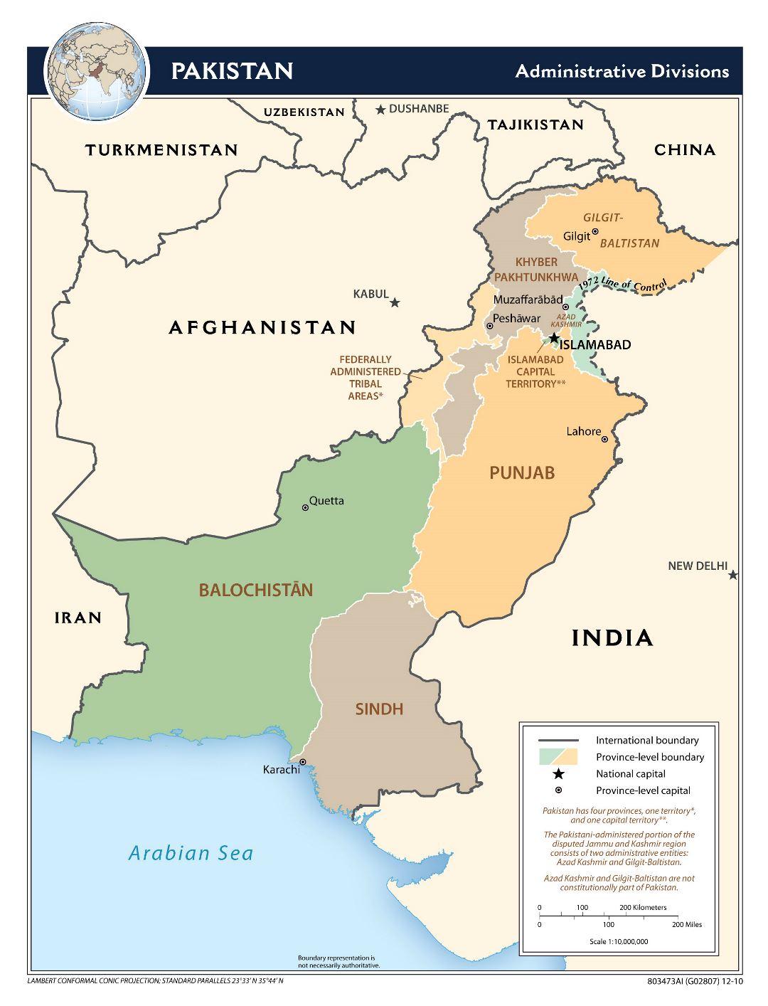 Grande mapa de administrativas divisiones de Pakistán - 2010