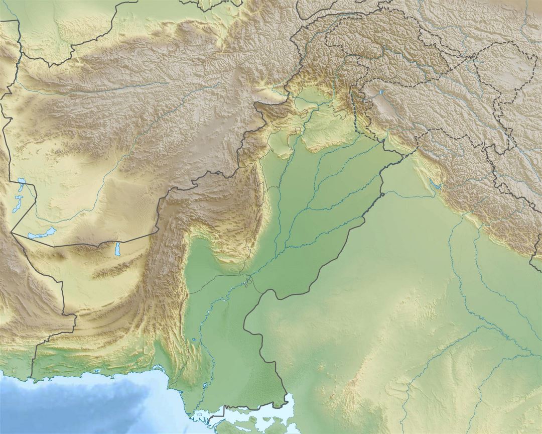 Grande mapa en relieve de Pakistán