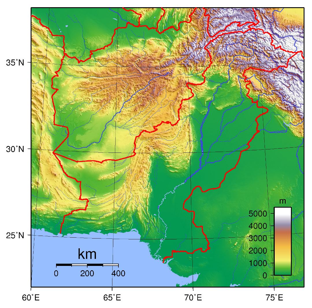 Grande mapa topográfico de Pakistán