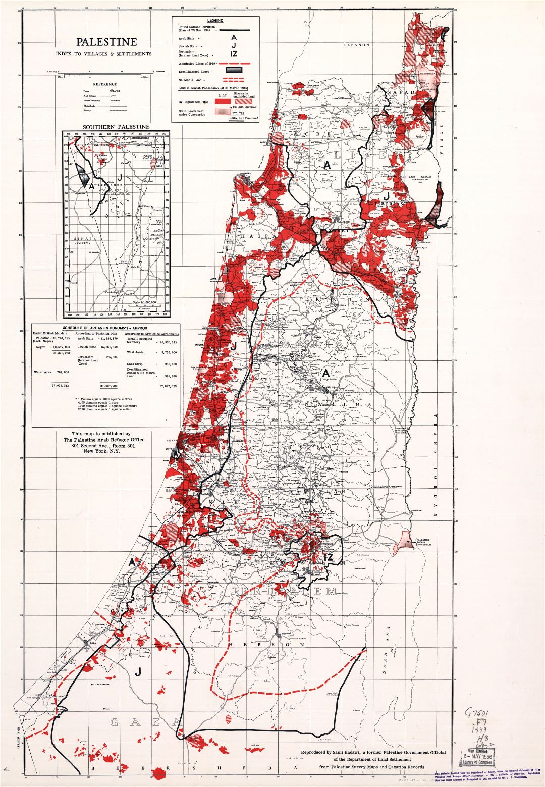 A gran escala mapa antiguo de Palestina - 1949