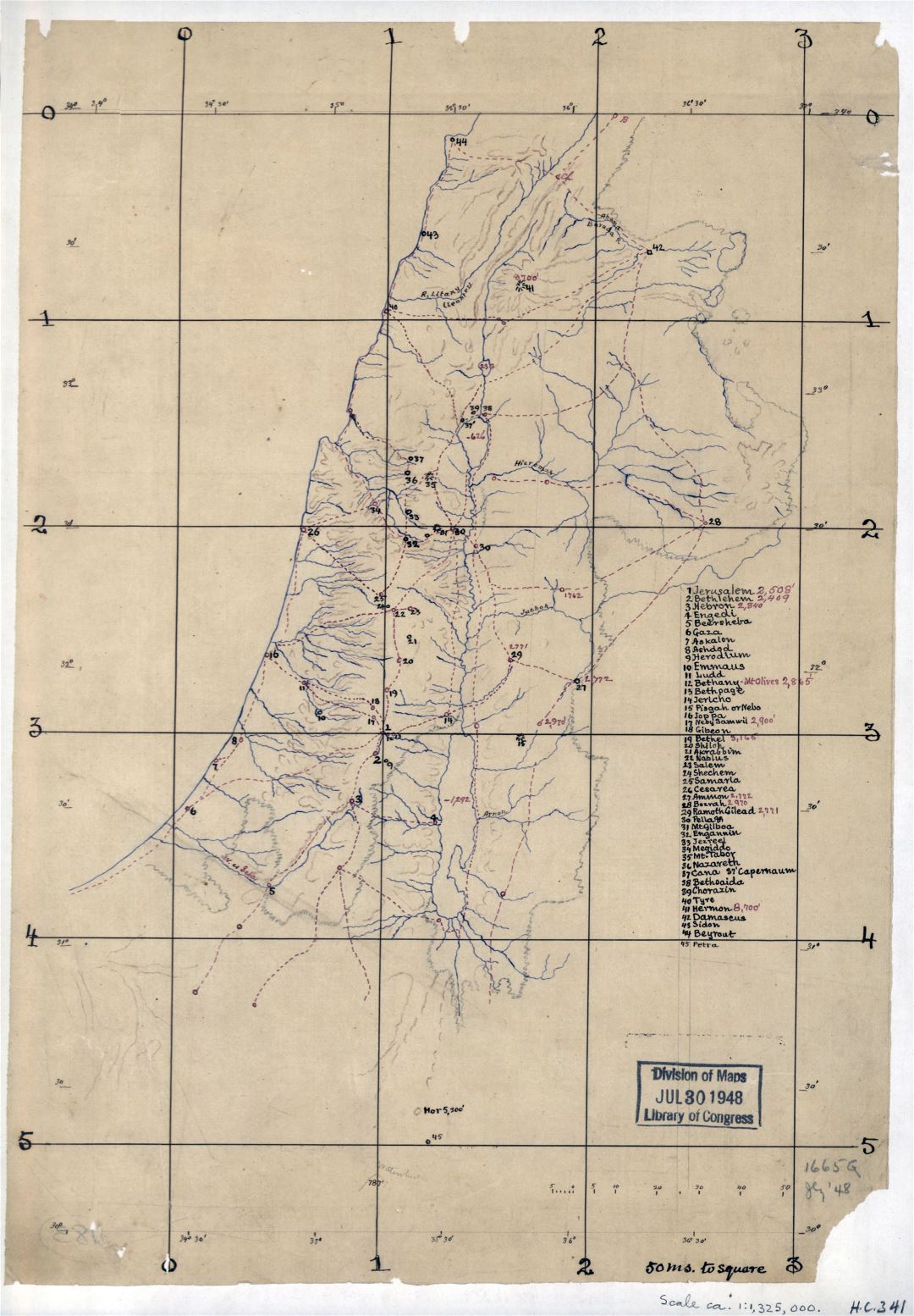Grande detallado antiguo mapa de Palestina - 188x