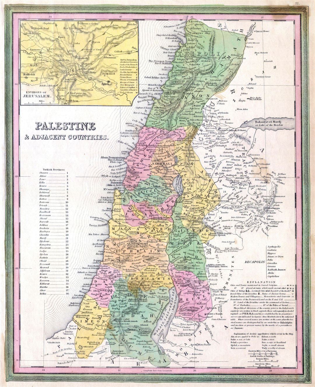 Grande detallado mapa antiguo de Palestina y países adyacentes - 1836