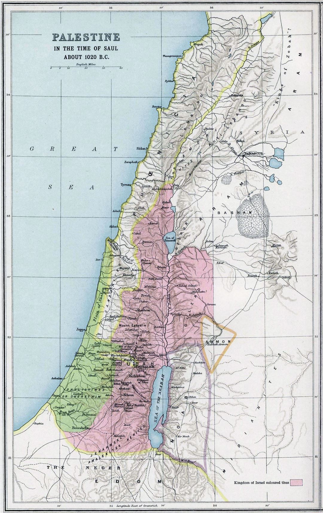 Grande mapa antiguo de Palestina 1020 a. C.