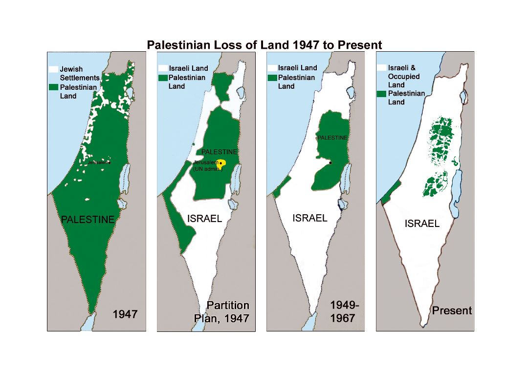 Grande mapa de la pérdida de Tierras Palestina - 1947 hasta el presente