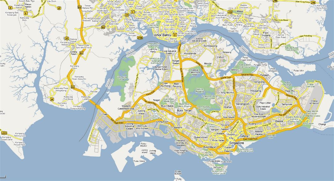 Detallado mapa de carreteras de Singapur