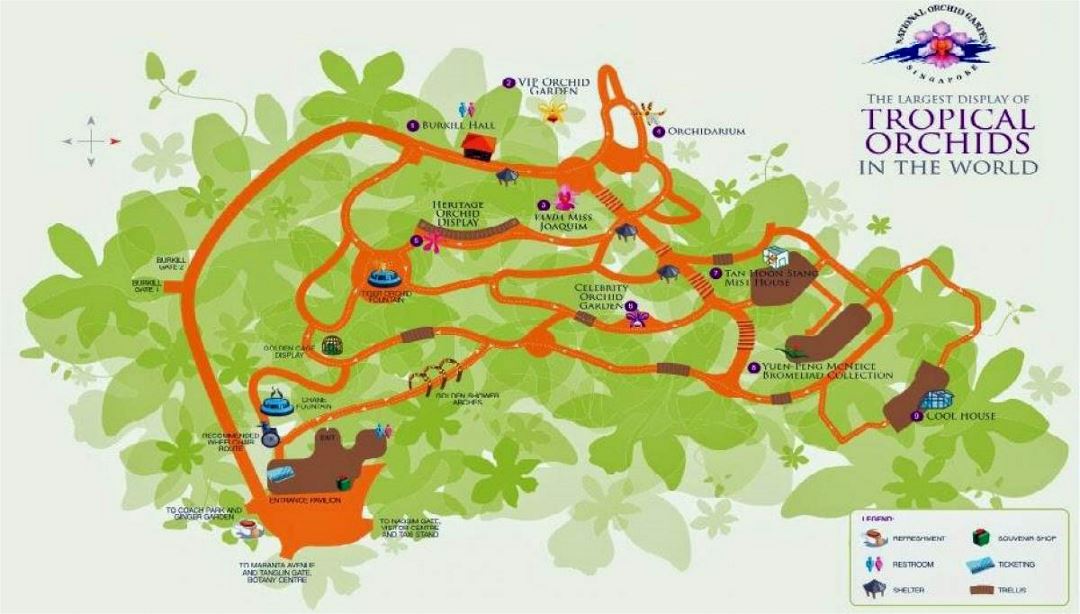 Detallado mapa del jardín botánico de Singapur