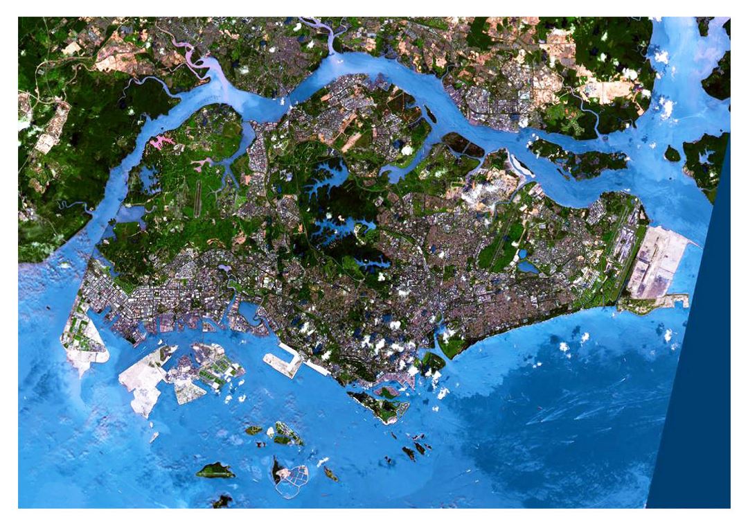 Detallado mapa satelital de Singapur