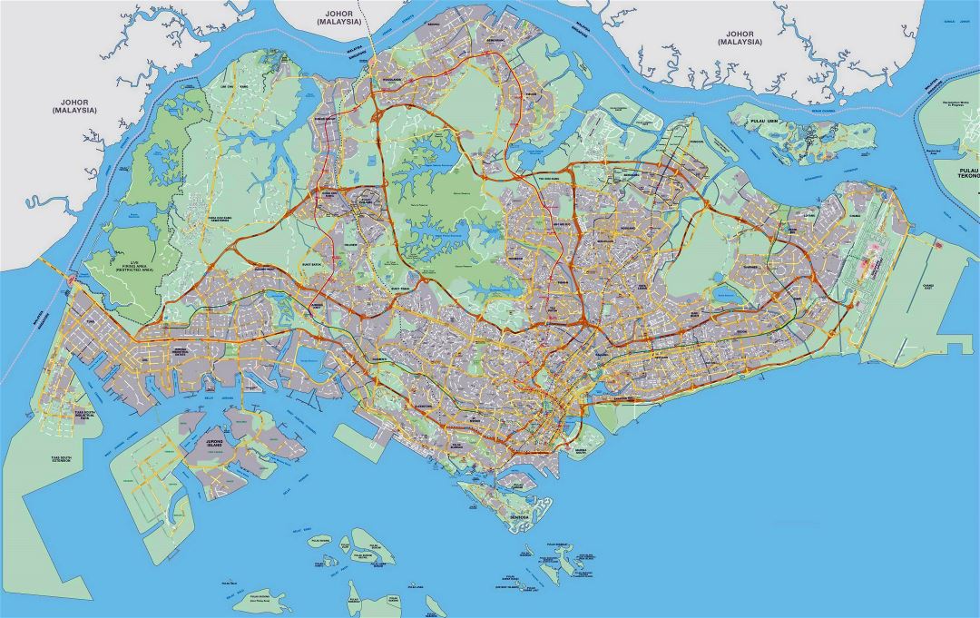 Grande carreteras mapa de Singapur