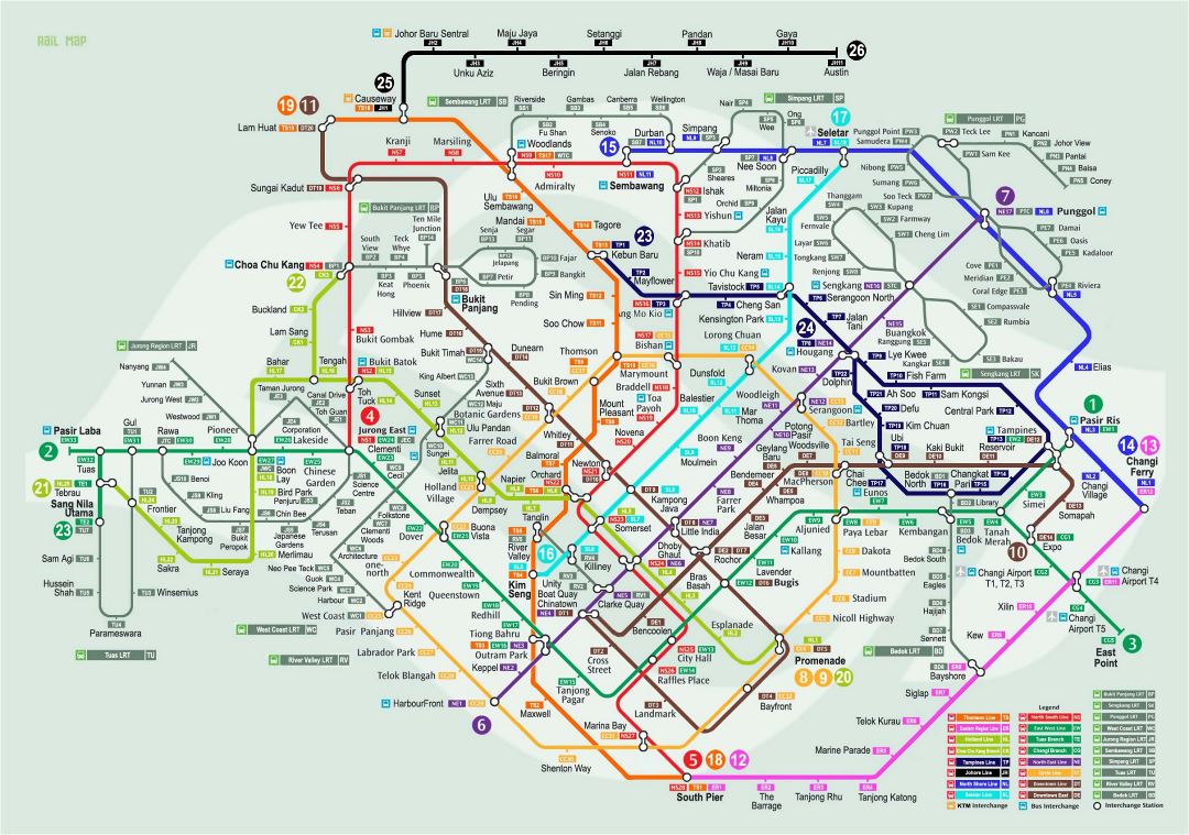 Grande detallado mapa ferroviario de ciudad de Singapur