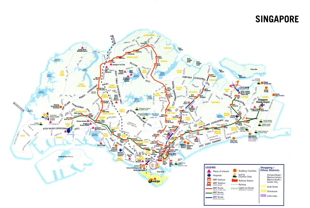 Grande detallado mapa turístico de Singapur