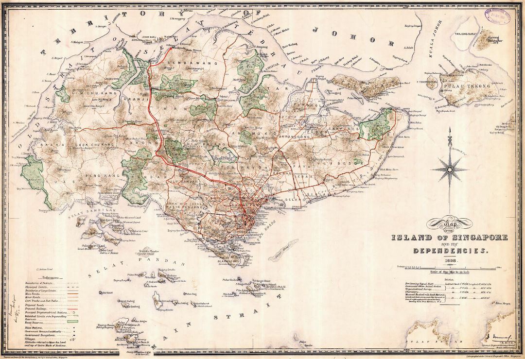 Grande mapa antiguo de Singapur - 1898