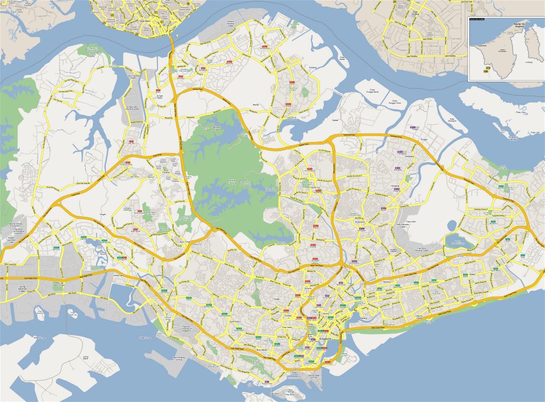 Grande mapa de carreteras de Singapur